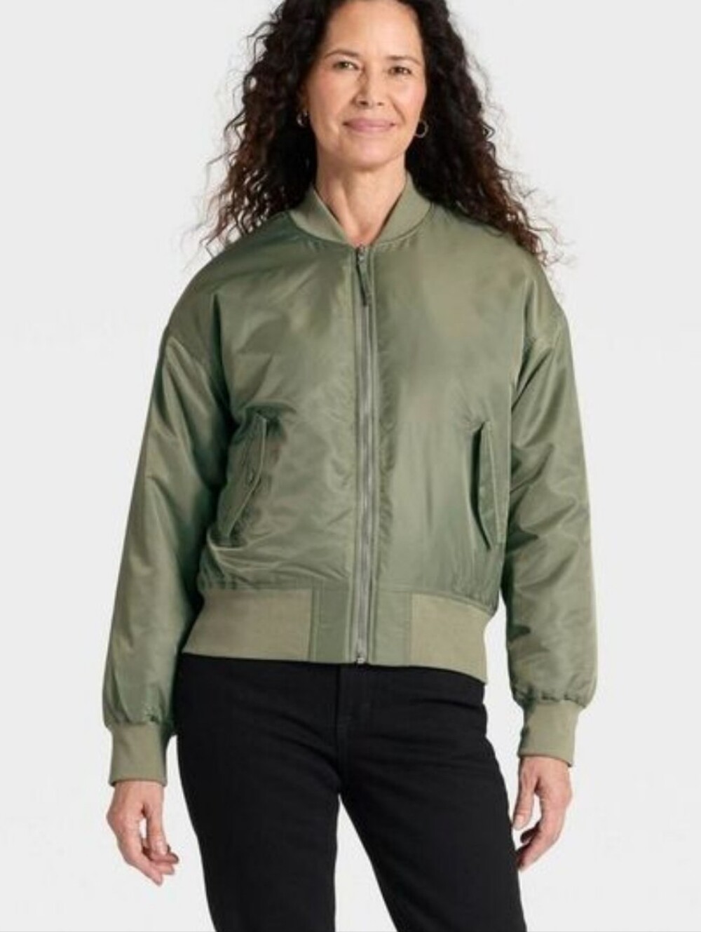 NWT! Universal Thread, Women's Satin Bomber Jacket, Green, Size Small, MSRP $50 - Picture 2 of 7